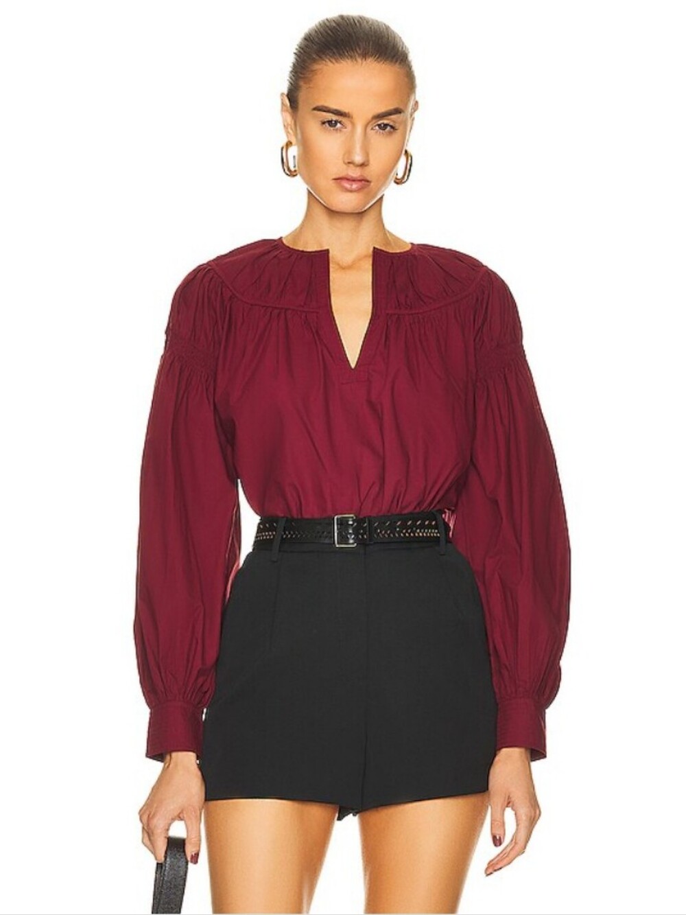 Ulla Johnson Bishop-Sleeve Ora Blouse In Bordeaux